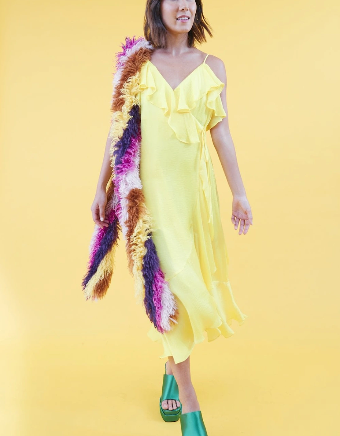 Yellow Silk Blend Maxi Ruffle Dress