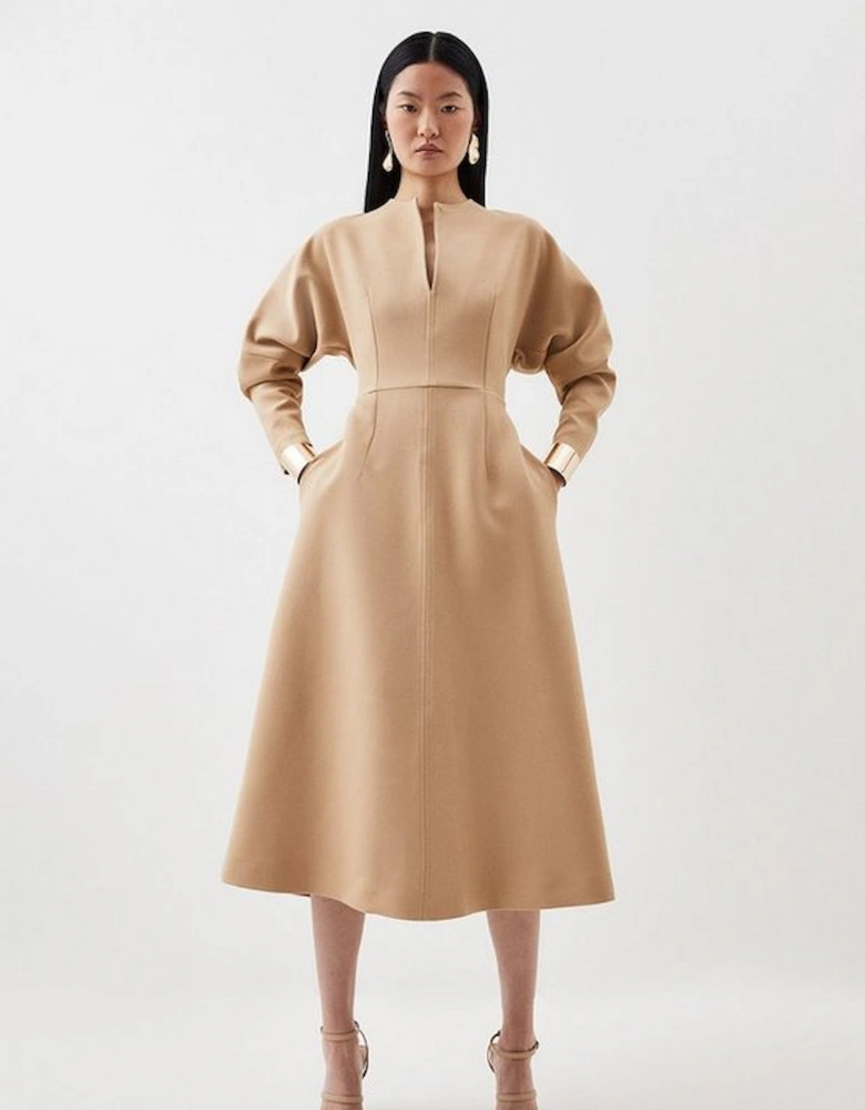 Petite Tailored Structured Crepe Keyhole Rounded A Line Midaxi Dress