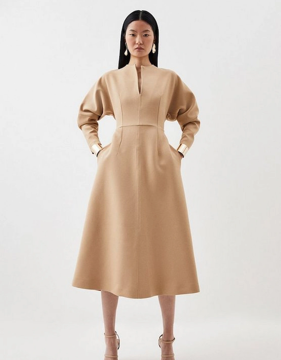 Petite Tailored Structured Crepe Keyhole Rounded A Line Midaxi Dress, 5 of 4