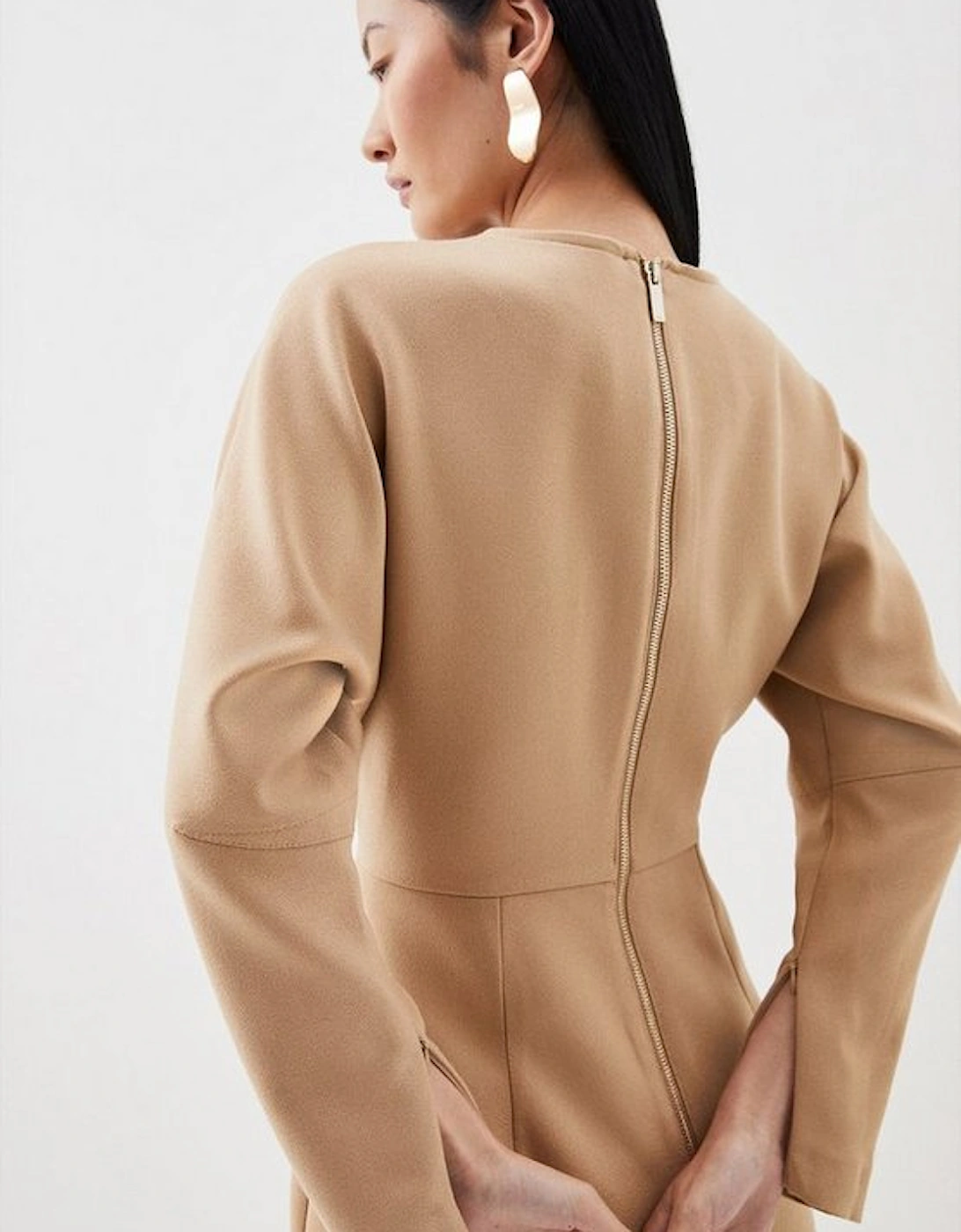 Petite Tailored Structured Crepe Keyhole Rounded A Line Midaxi Dress