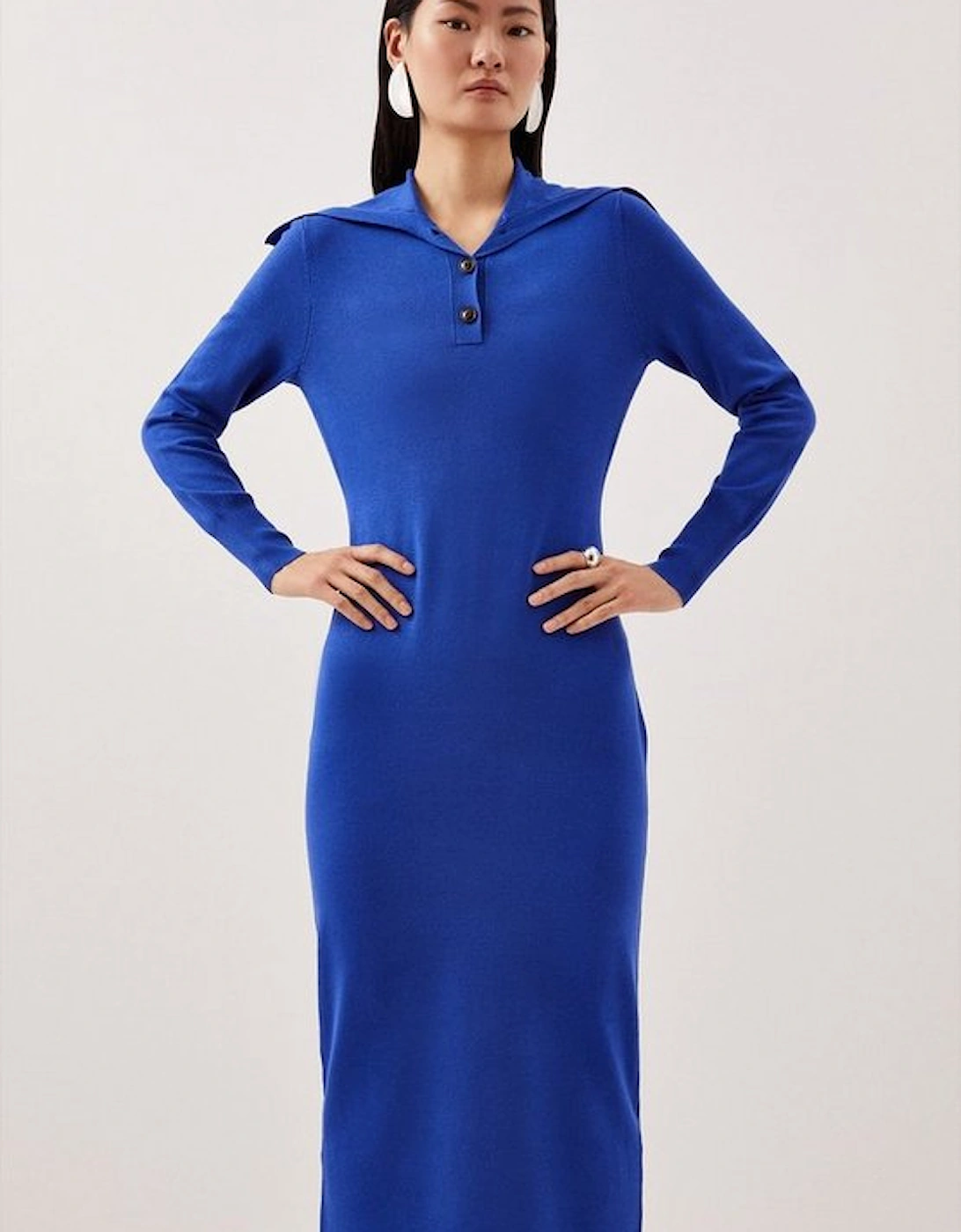 Viscose Blend Fly Collar Knitted Midi Dress, 5 of 4