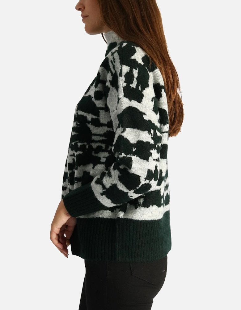 Crest High Neck Pattern Green Knit