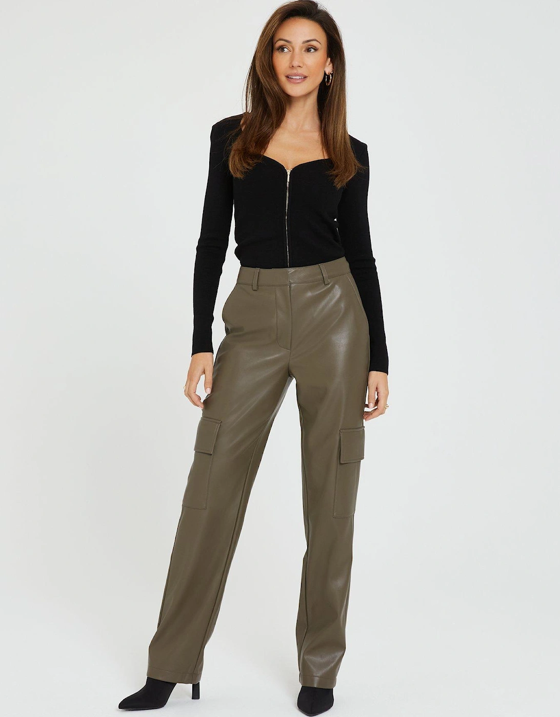 Cargo Pocket PU Relaxed Trousers - Khaki, 4 of 3