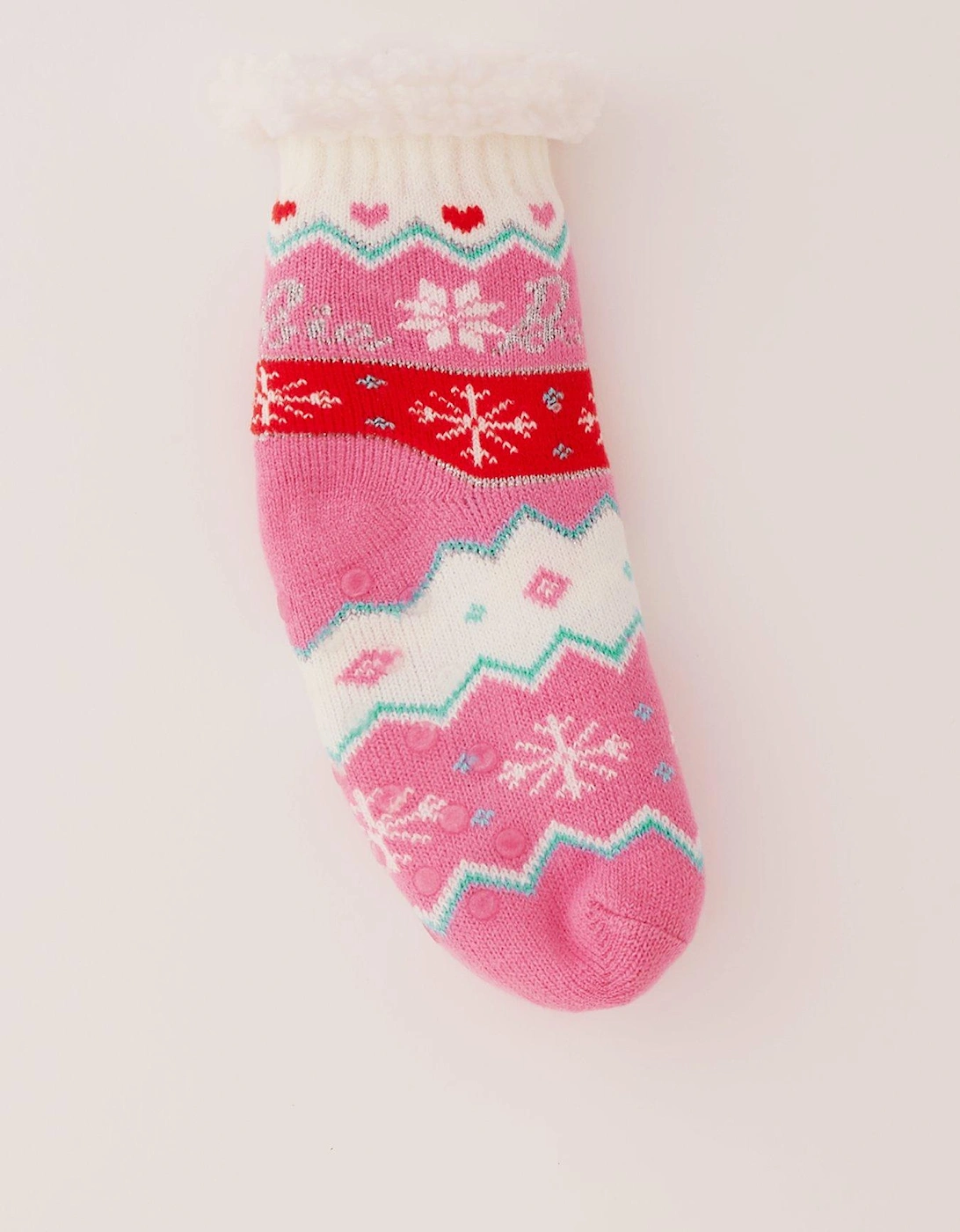 Fairisle Knitted Slipper Socks - Pink, 3 of 2
