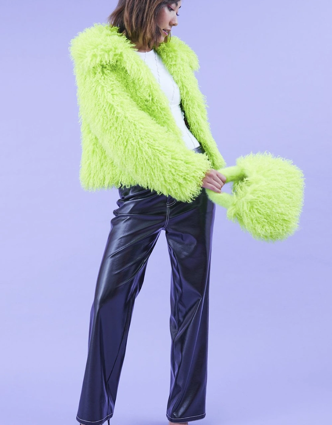 Lime Green Bamboo Lyocell Knitted Vegan Faux Shearling Jacket, 5 of 4