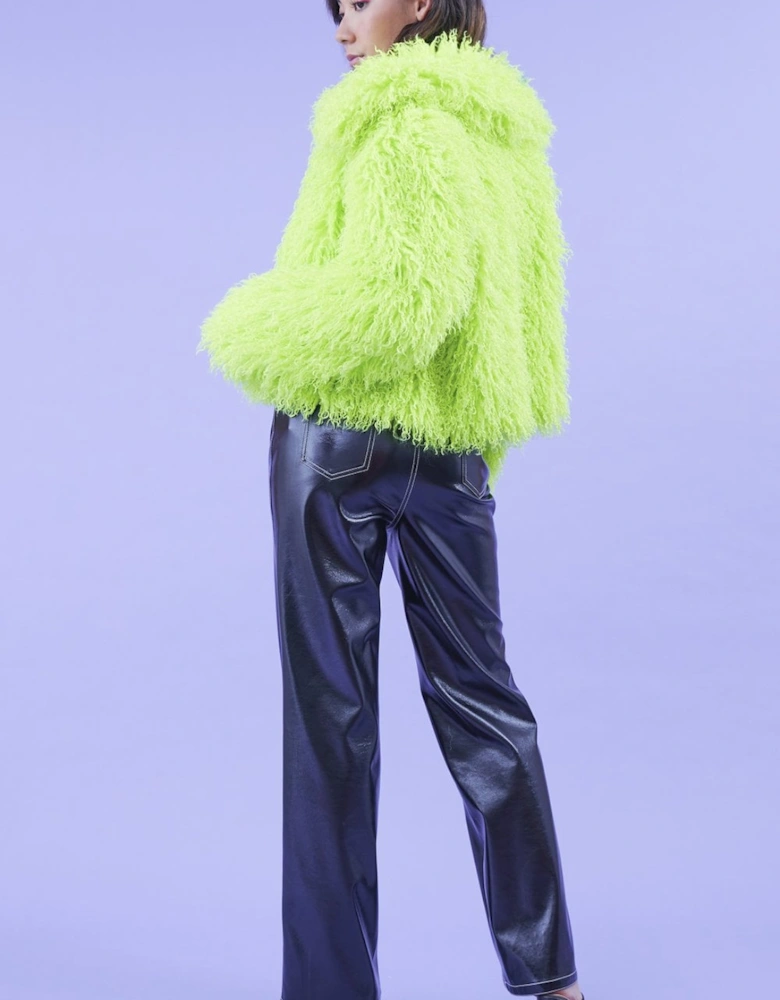 Lime Green Bamboo Lyocell Knitted Vegan Faux Shearling Jacket