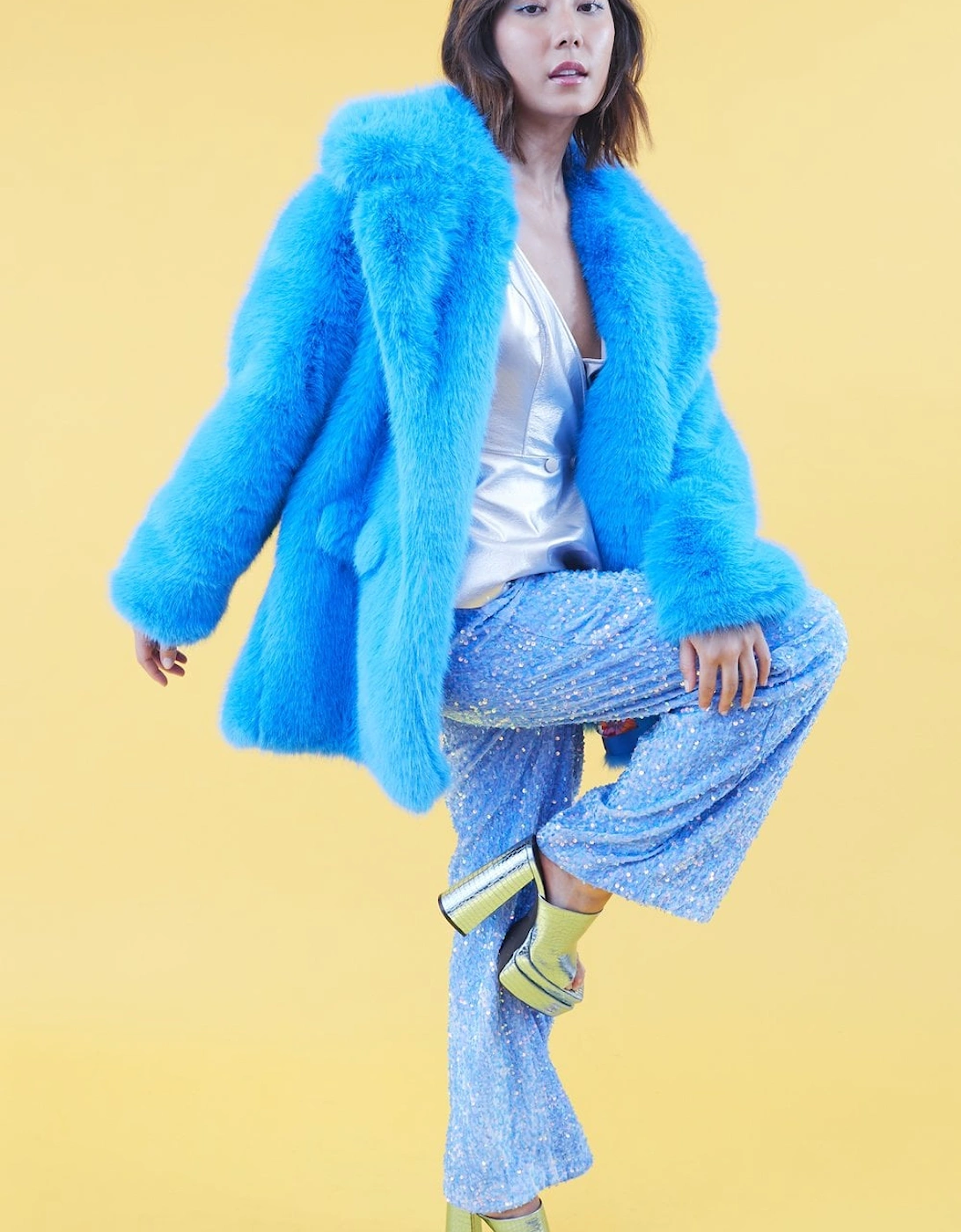 Faux Fur Blue Midi Coat, 4 of 3