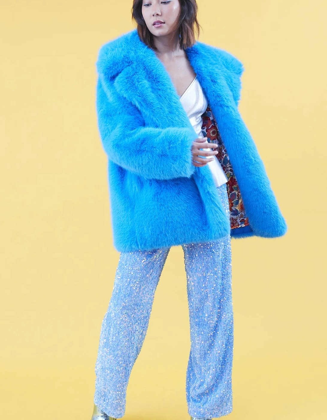 Faux Fur Blue Midi Coat