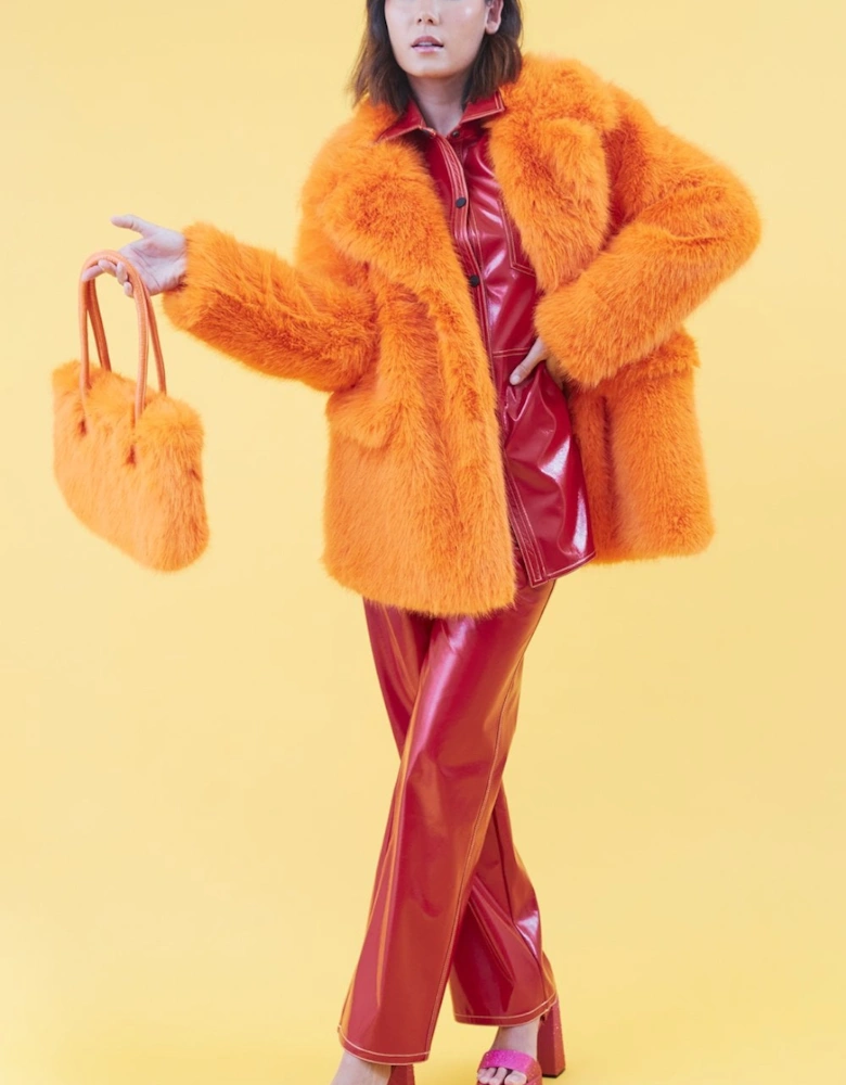 Faux Fur Orange Midi Coat