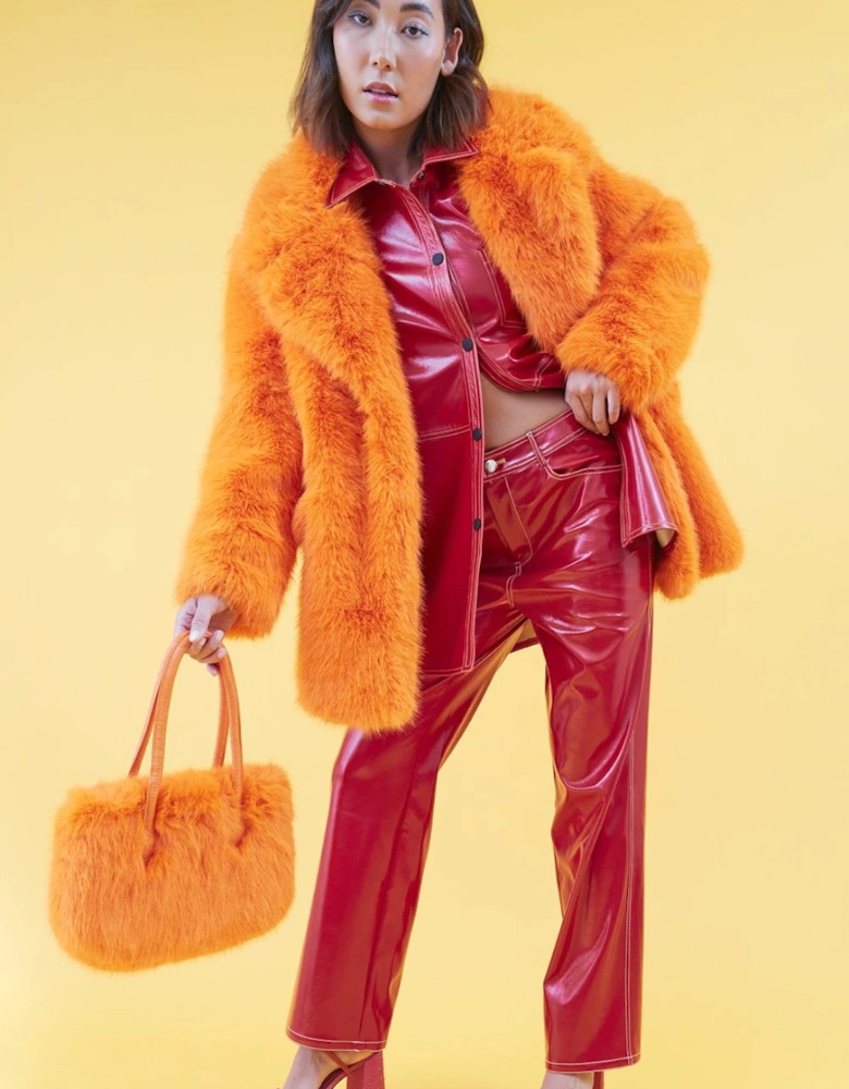 Faux Fur Orange Midi Coat