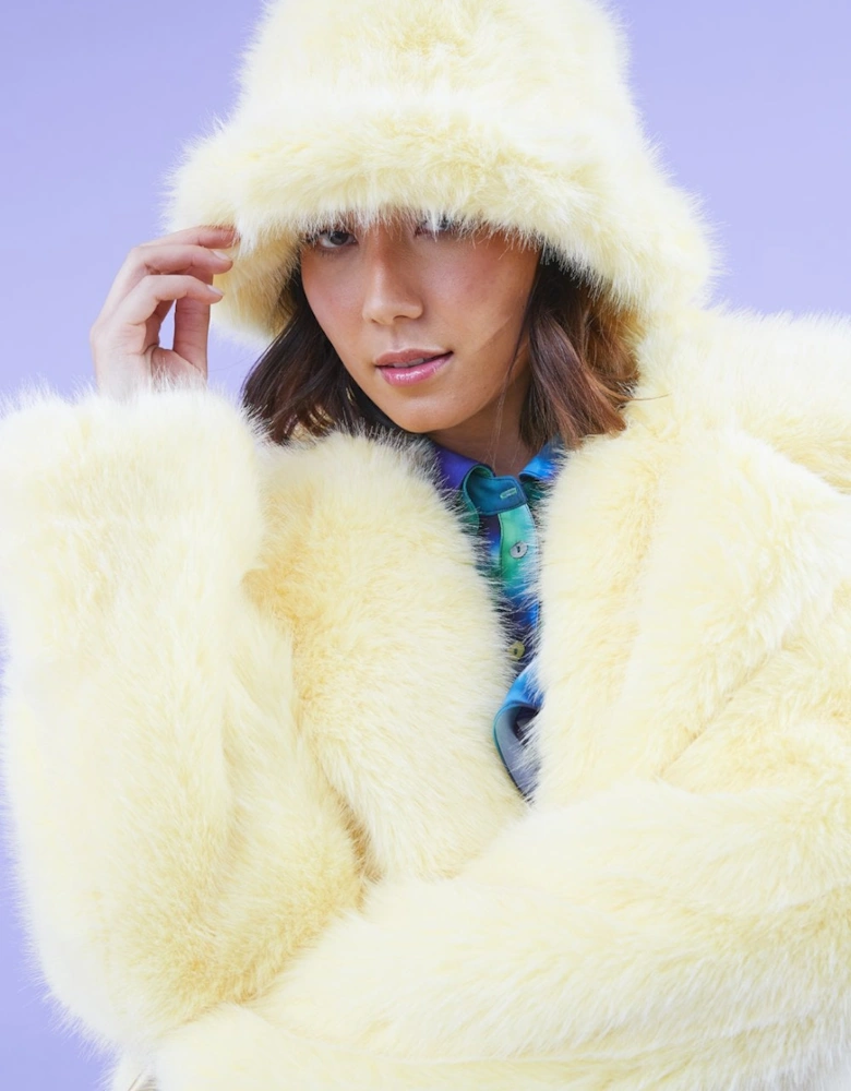 Faux Fur Yellow Midi Coat