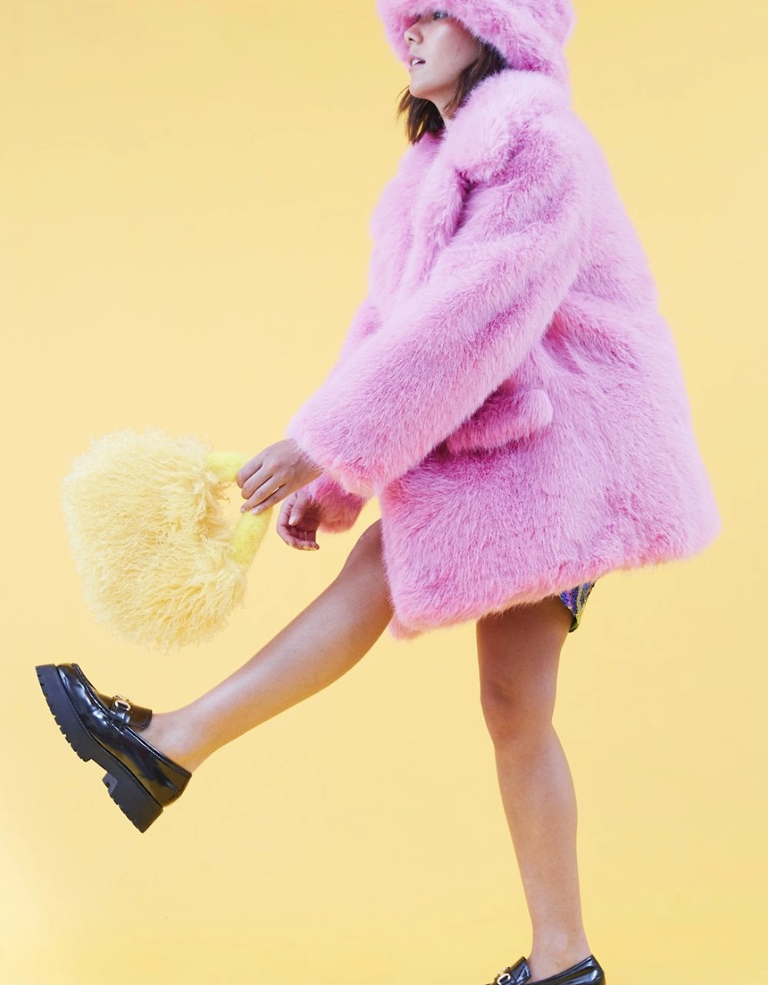 Faux Fur Baby Pink Midi Coat