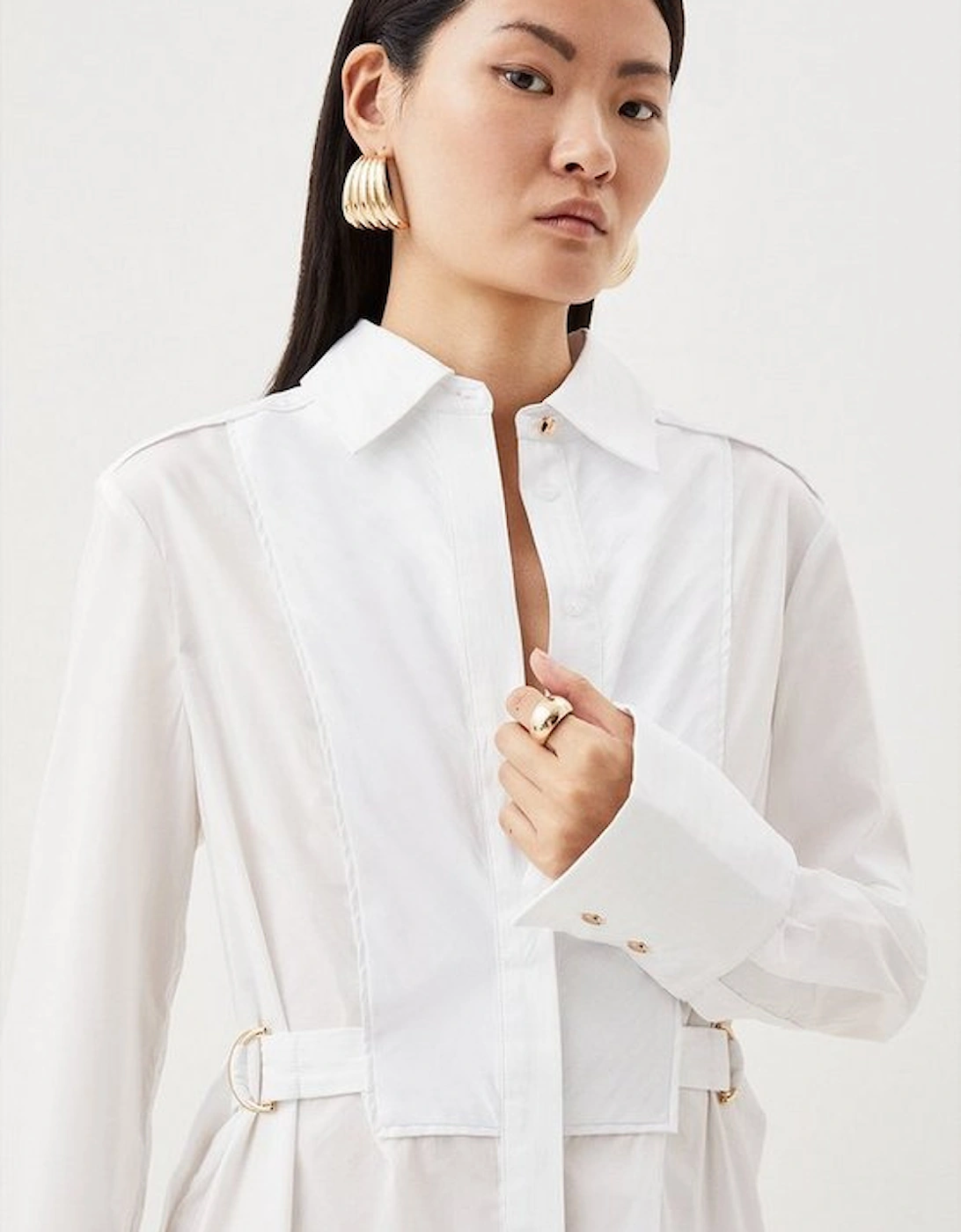 Cotton Poplin Collared Woven Midi Shirt Dress