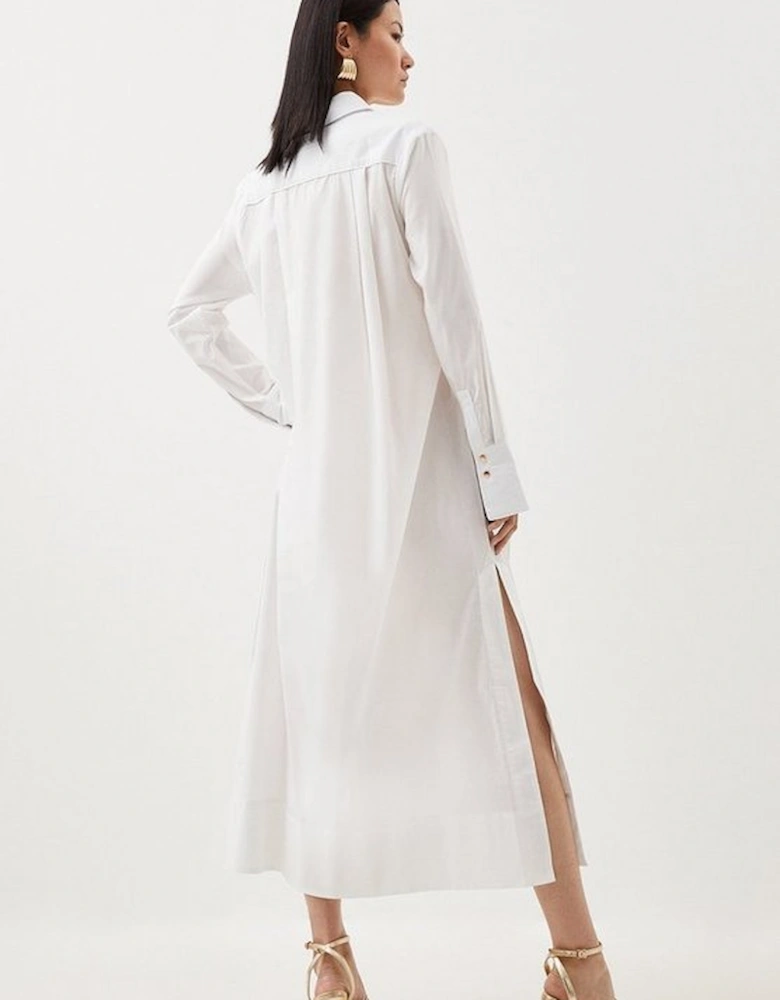 Cotton Poplin Collared Woven Midi Shirt Dress