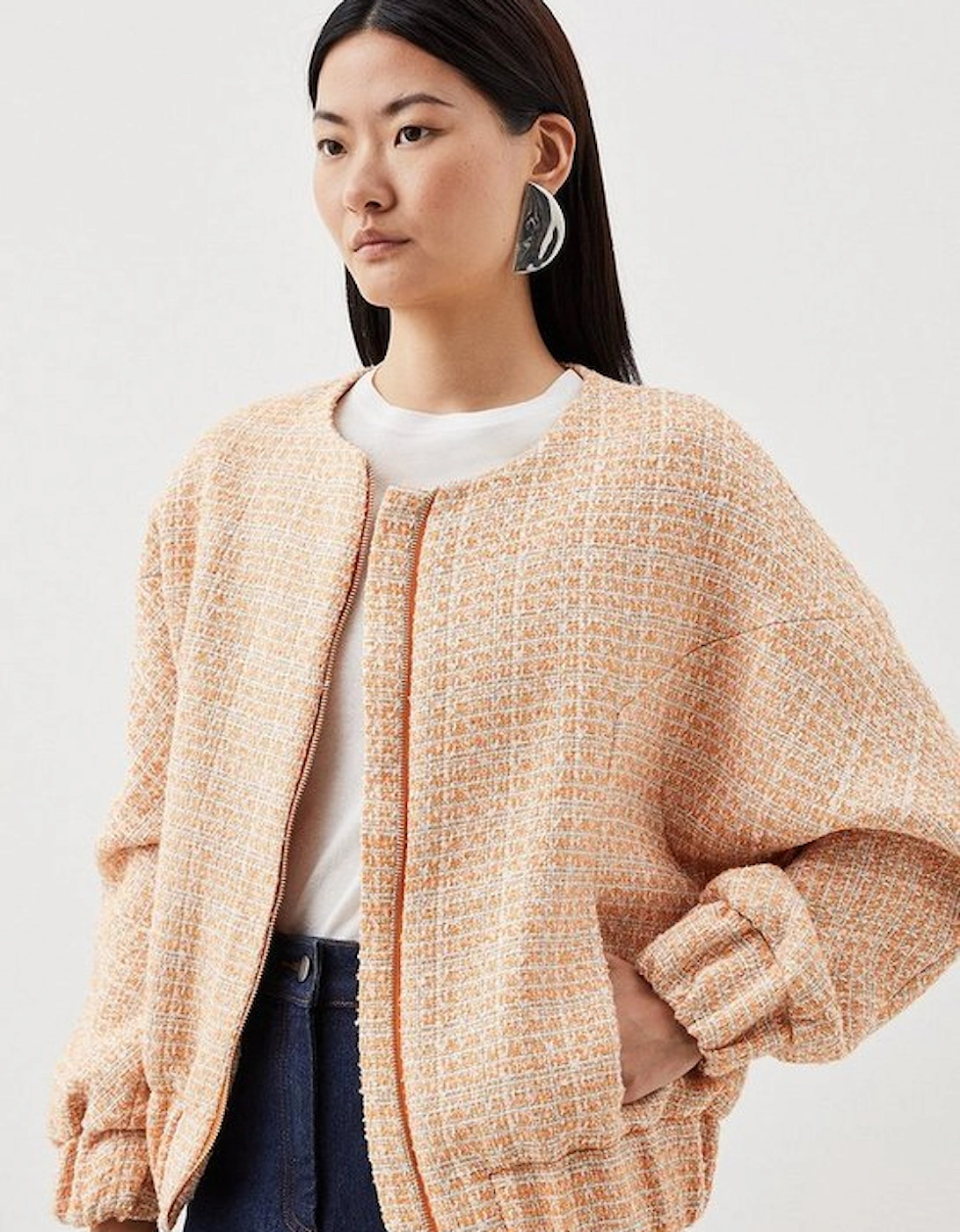 Tailored Orange Sparkle Boucle Bomber Jacket