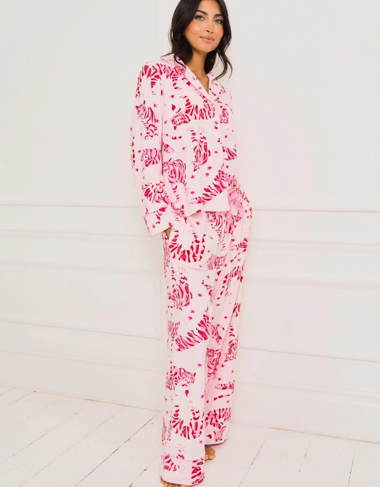 Baby Fleece Tiger Print Pyjama Set - Pink