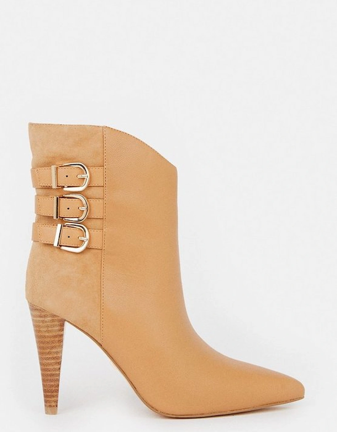 Leather And Suede Cone Heel Buckle Boot, 4 of 3