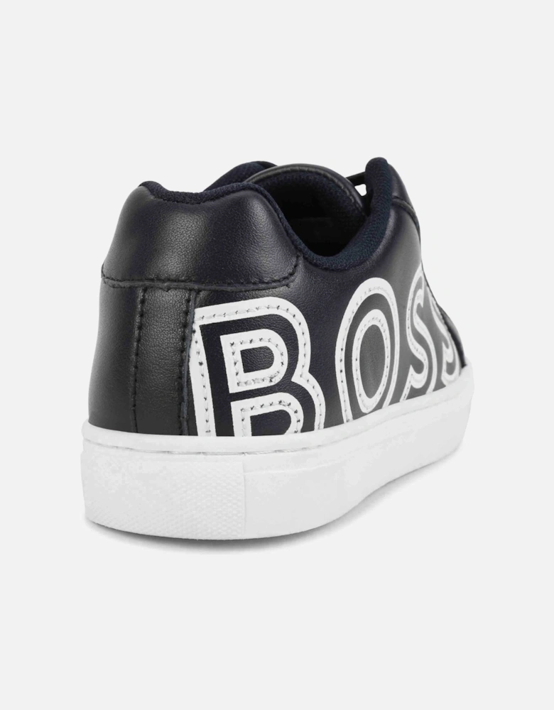 Navy Logo Leather Trainers