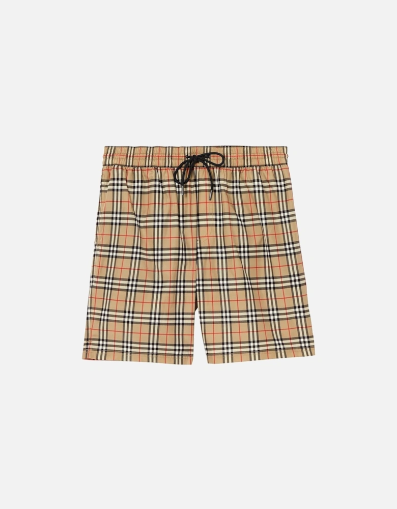 Vintage Small Check Print Swim Shorts in Beige