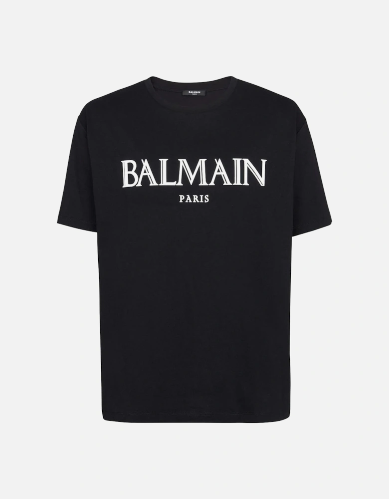 Oversized T-shirt with Rubber Roman Logo Black