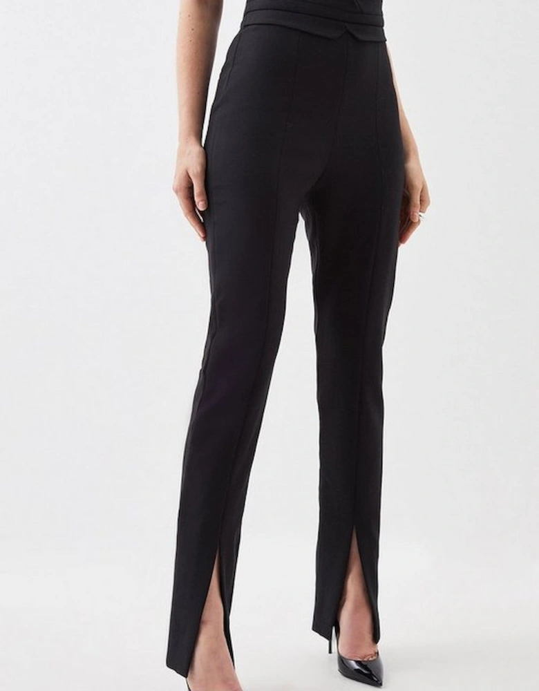 Petite Compact Stretch Tailored High Rise Split Hem Trousers