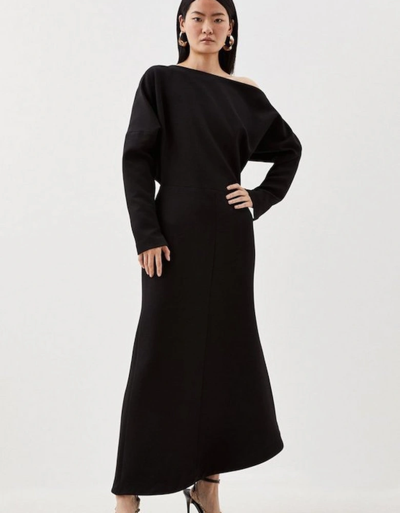 Compact Stretch Tailored Off Shoulder Long Sleeve Maxi Dress
