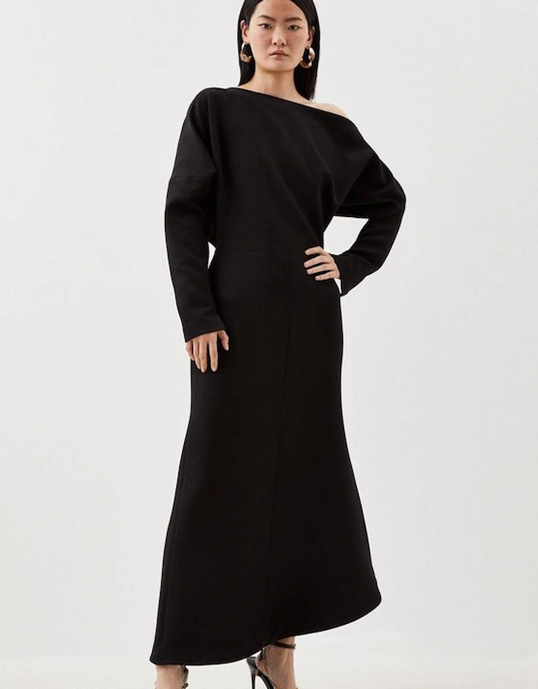 Compact Stretch Tailored Off Shoulder Long Sleeve Maxi Dress, 5 of 4
