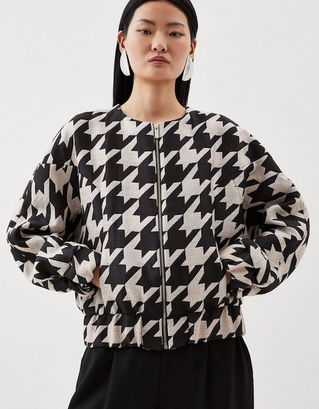 Tailored Houndstooth Jacquard Relaxed Fit Bomber Jacket, 5 of 4