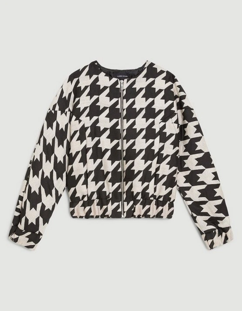 Tailored Houndstooth Jacquard Relaxed Fit Bomber Jacket