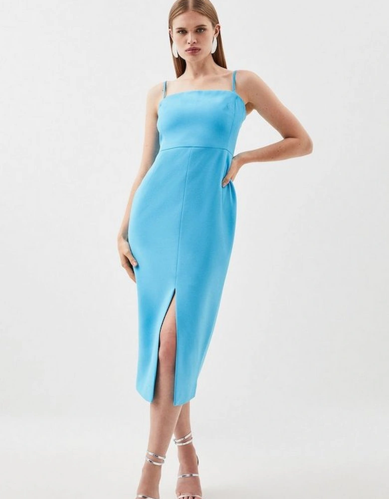 Compact Stretch Tailored Belted Bandeau Midi Pencil Dress