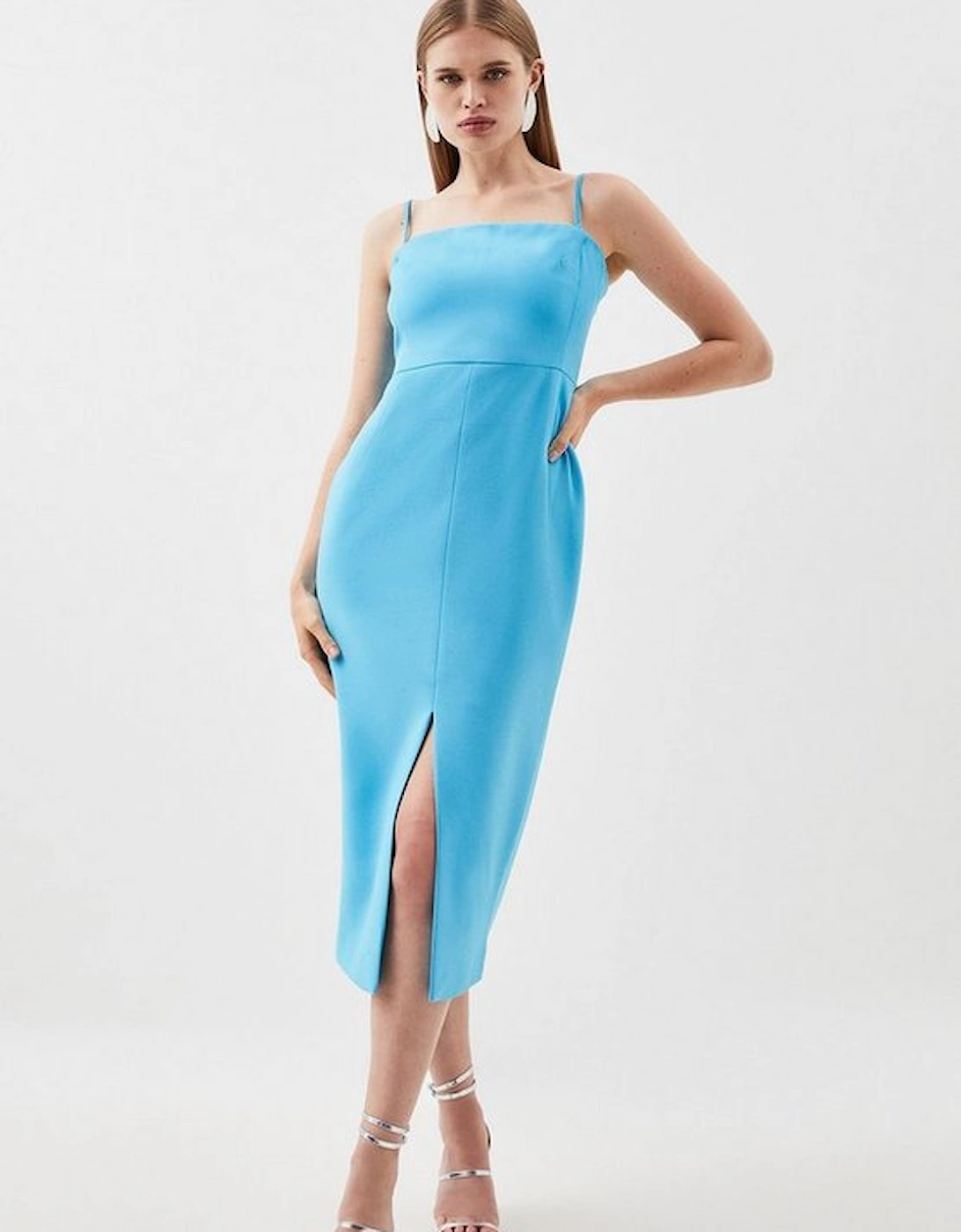 Compact Stretch Tailored Belted Bandeau Midi Pencil Dress, 5 of 4