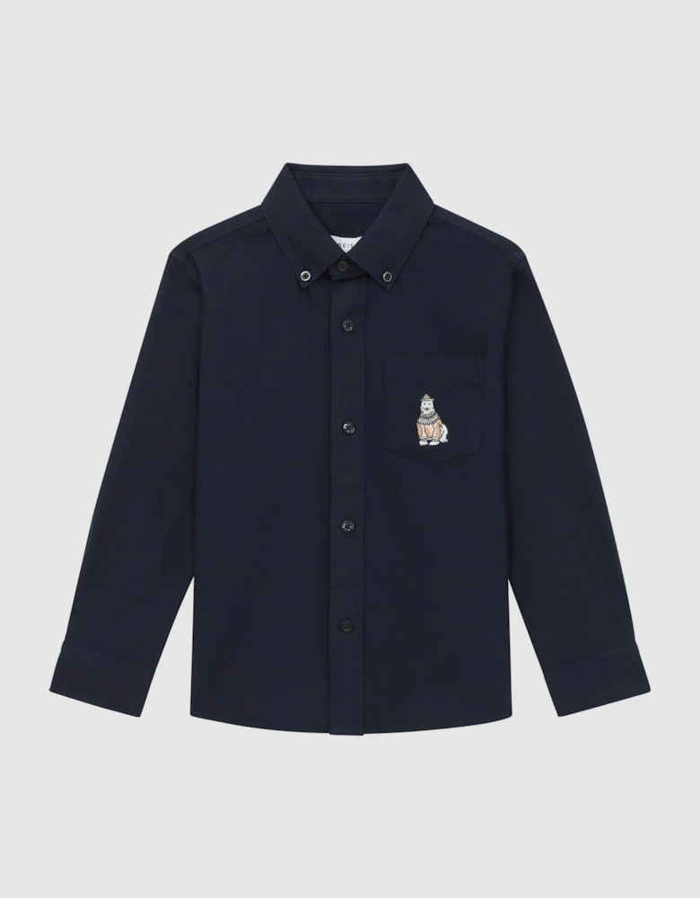 Slim Fit Button-Down Collar Motif Shirt
