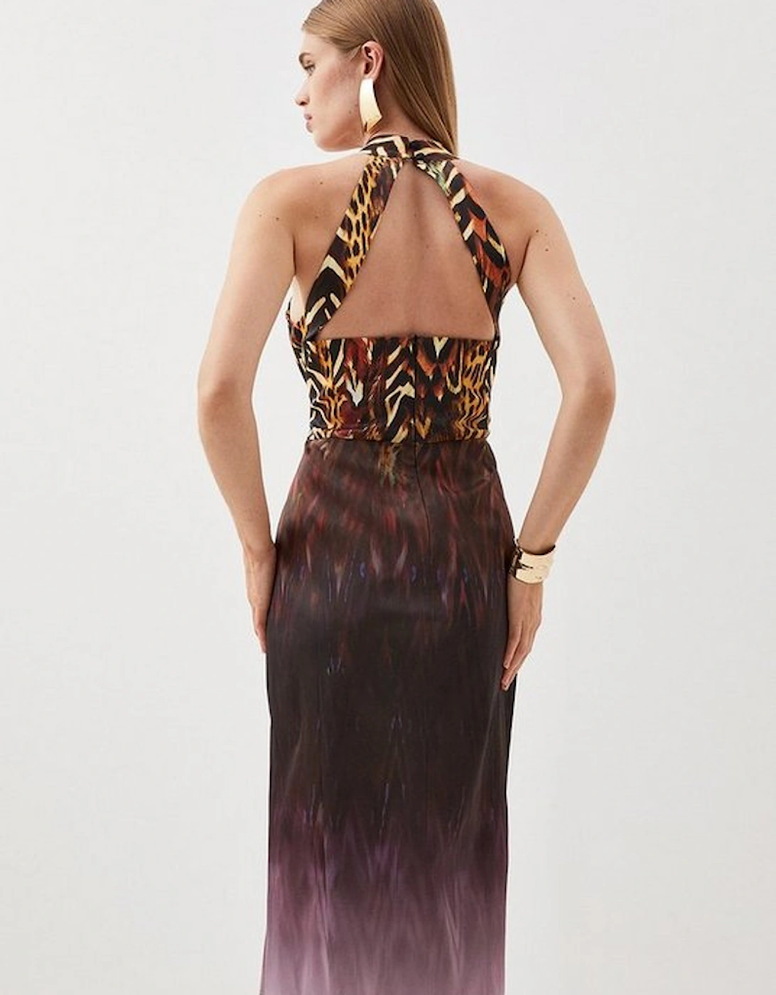 Tailored Italian Signature Stretch Ombre Feather Print Midi Dress