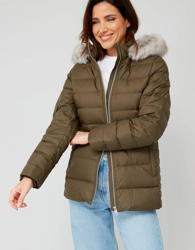 Tyra Down Faux Fur Hooded Jacket - Green