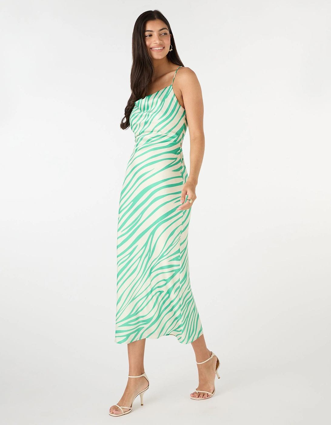 Riviera Midi Dress in Green & White Zebra