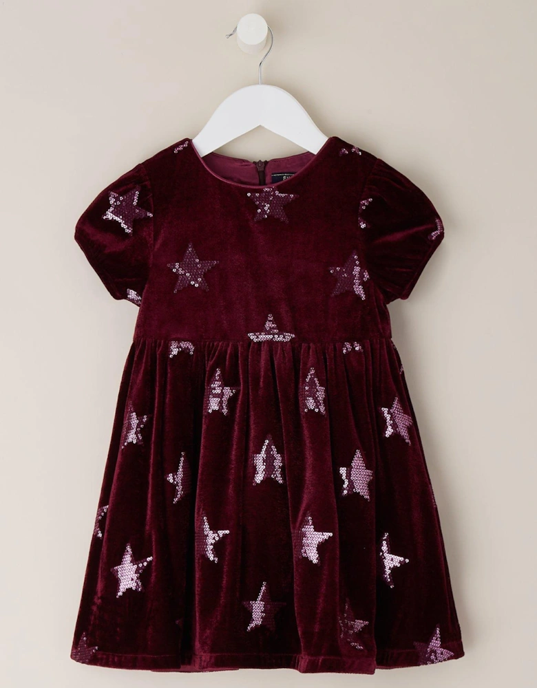 Children's Star Velvet Dress - Red