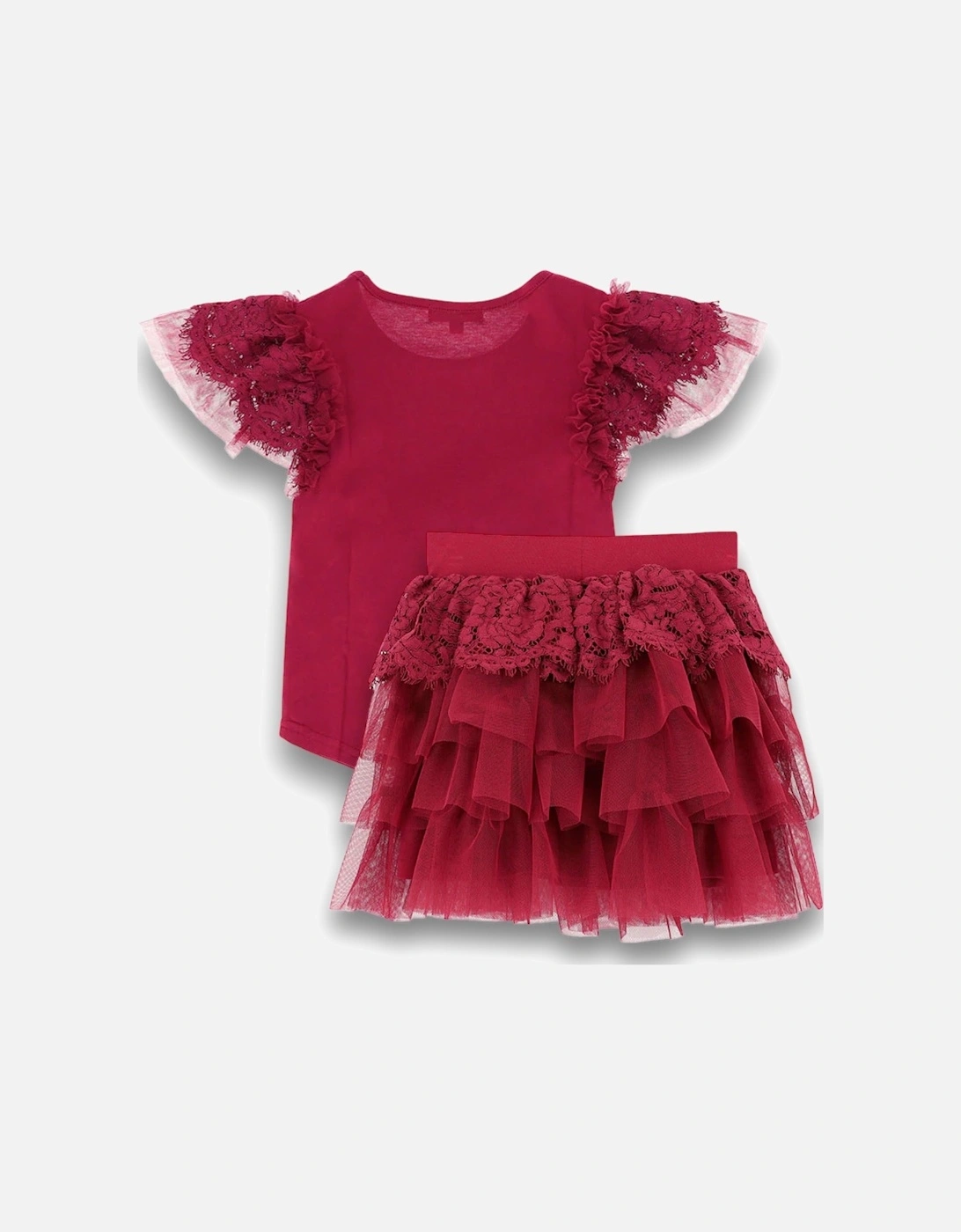 Deep Red Lace Skirt Set