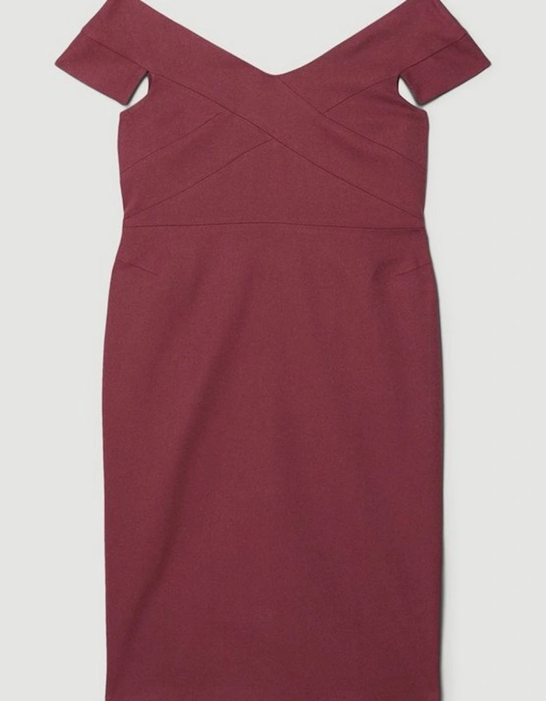 Plus Size Structured Crepe Tailored Cross Detail Midi Dress