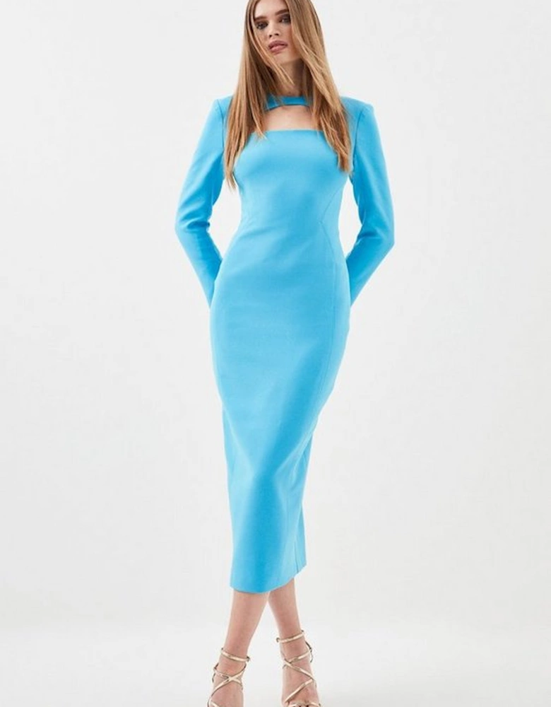 Tall Compact Stretch Cut Out Sleeved Tailored Pencil Dress