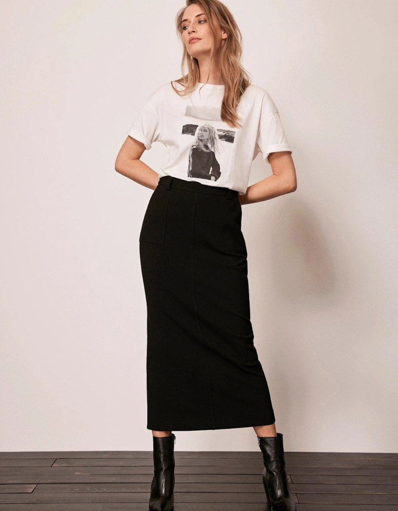 Black Structured Midaxi Skirt