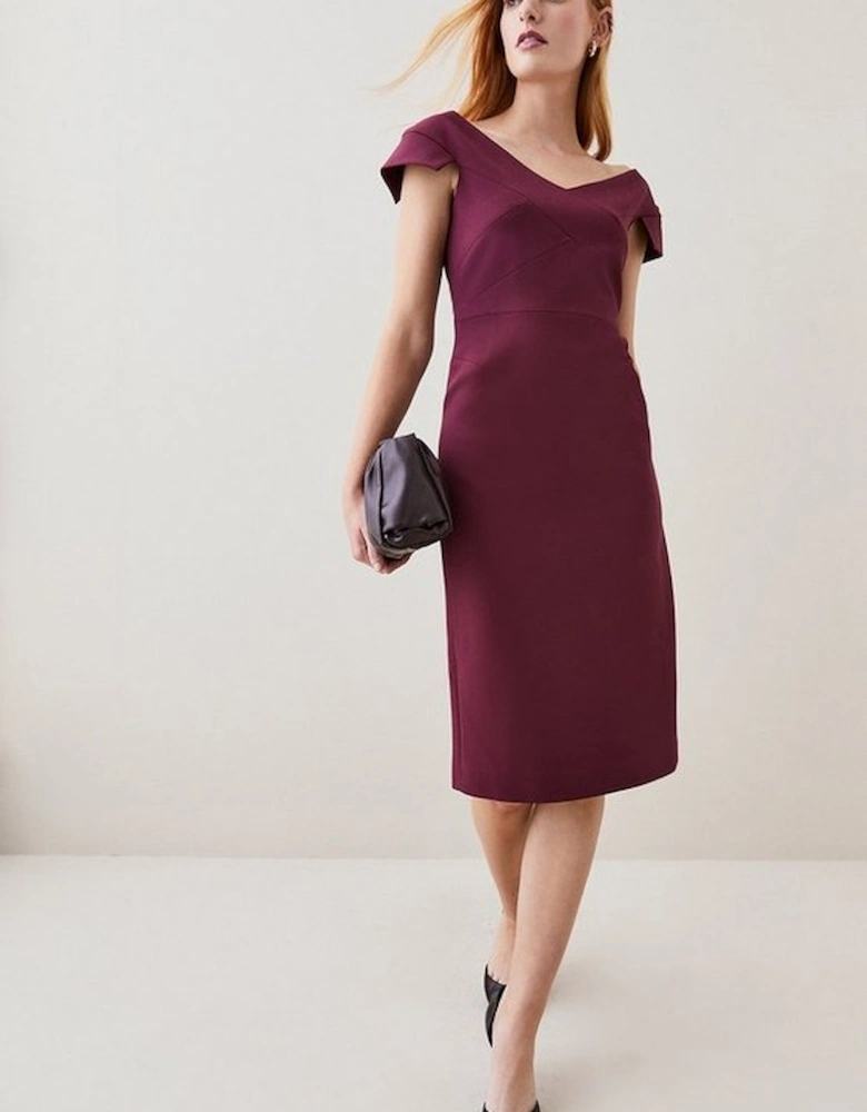 Petite Structured Crepe Tailored Cross Detail Midi Dress