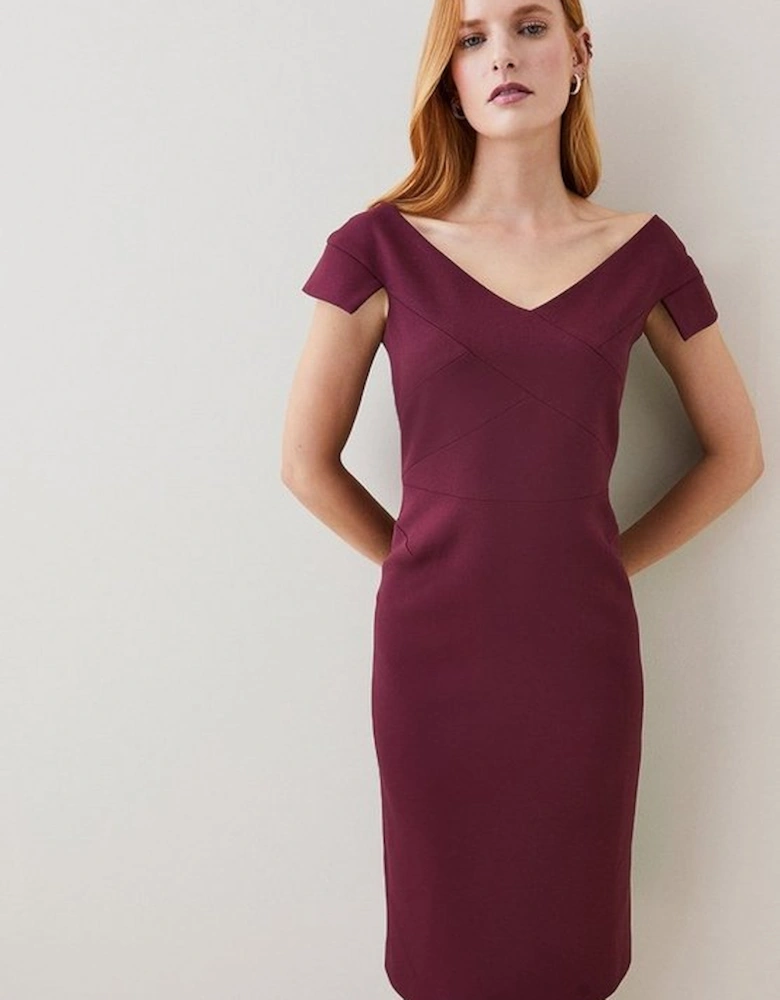 Petite Structured Crepe Tailored Cross Detail Midi Dress