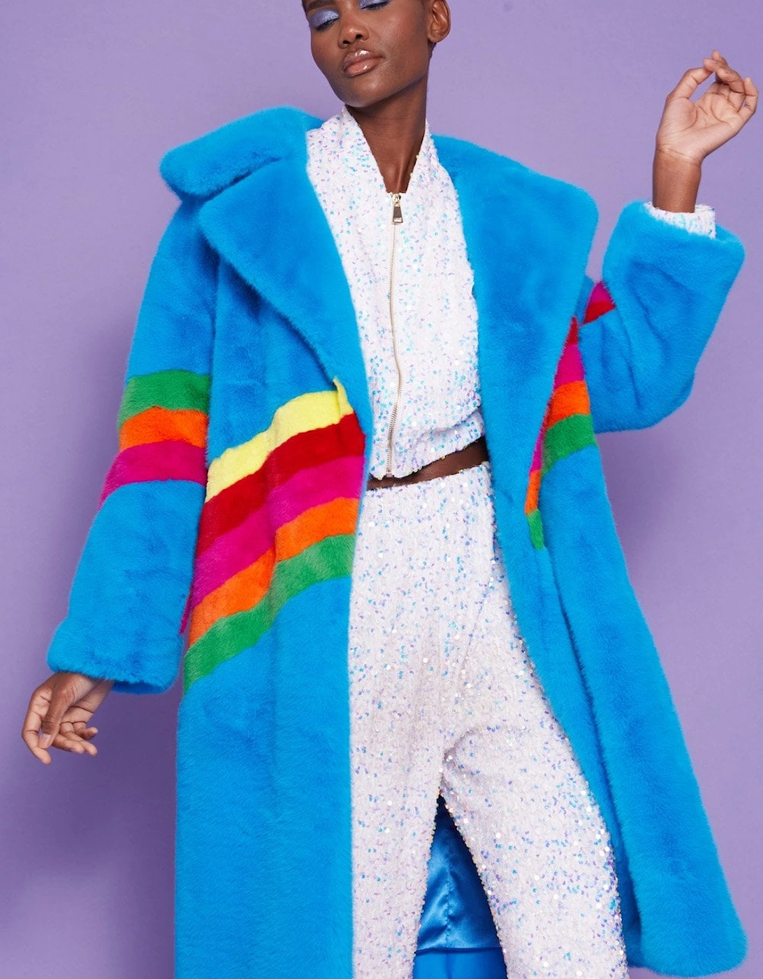 Handmade Eco Faux Fur Rainbow Coat