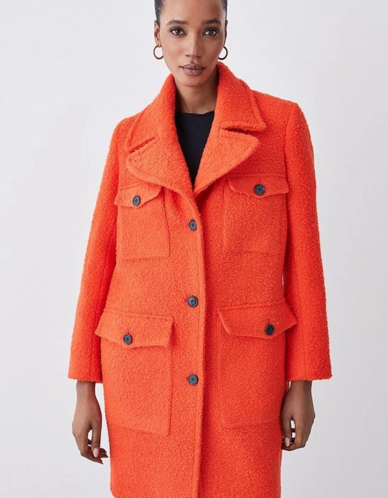 Boucle Pocket Detail Textured Collared Tailored Coat