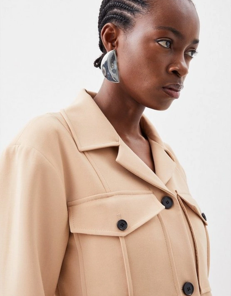 Compact Stretch Pocket Detail Tailored Cropped Jacket