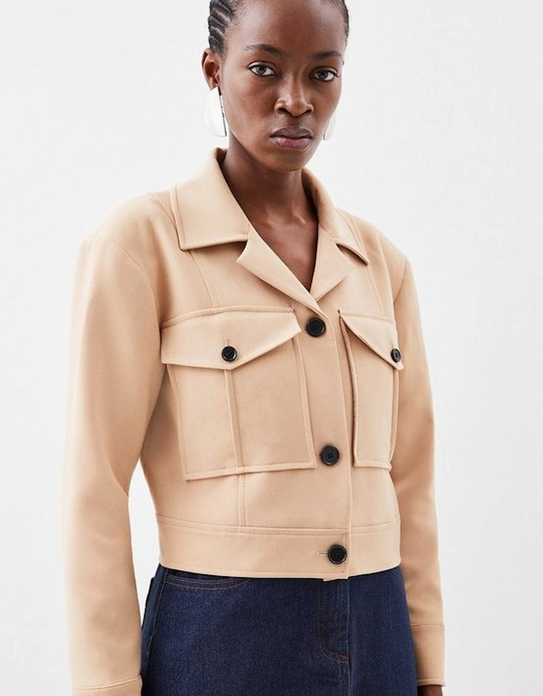 Compact Stretch Pocket Detail Tailored Cropped Jacket, 5 of 4