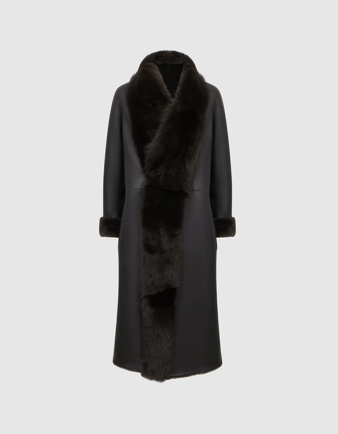 Reversible Longline Leather Shearling Coat, 2 of 1