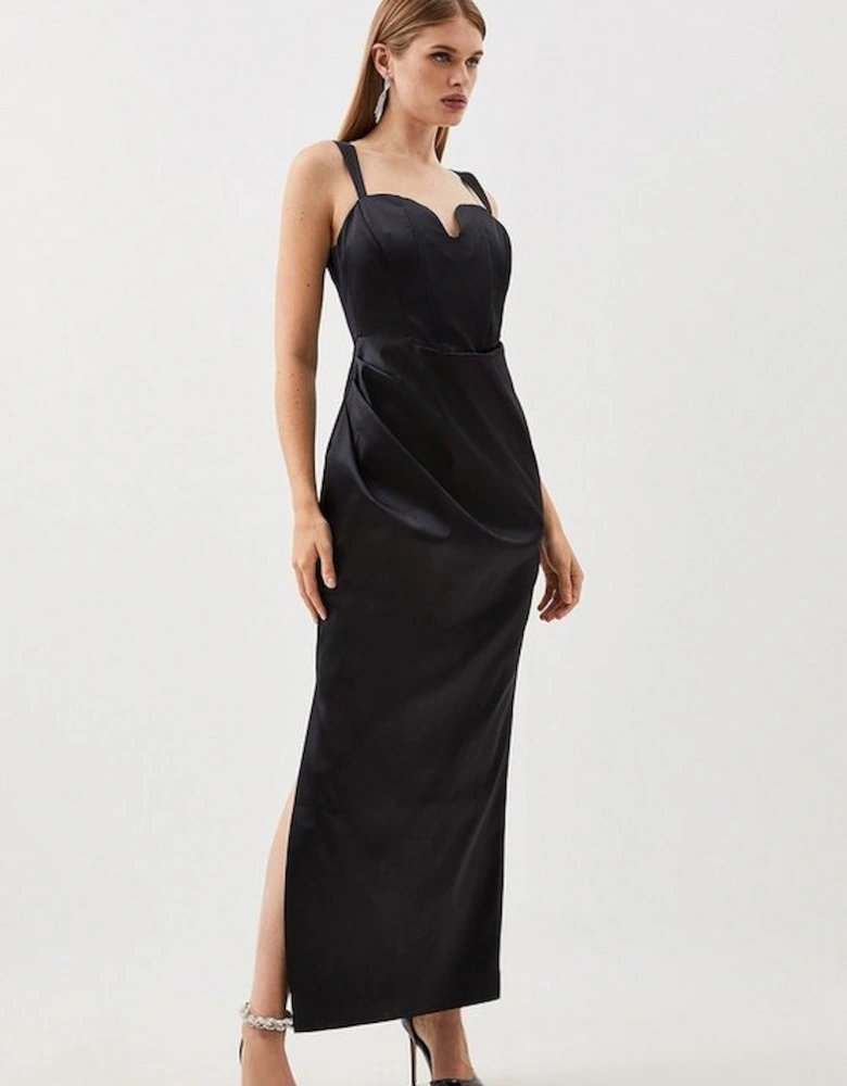 Tailored Italian Satin Corset Detail Sleeveless Maxi Dress