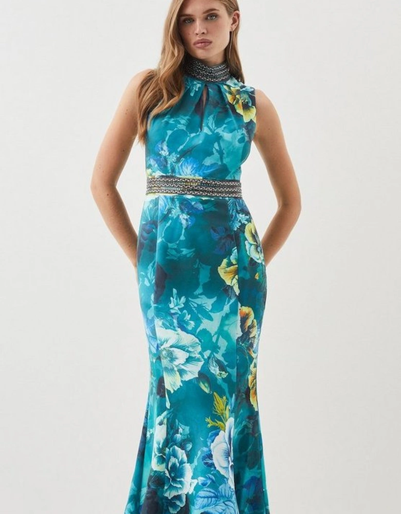 Tall Diamante Trim Floral Woven Maxi Dress