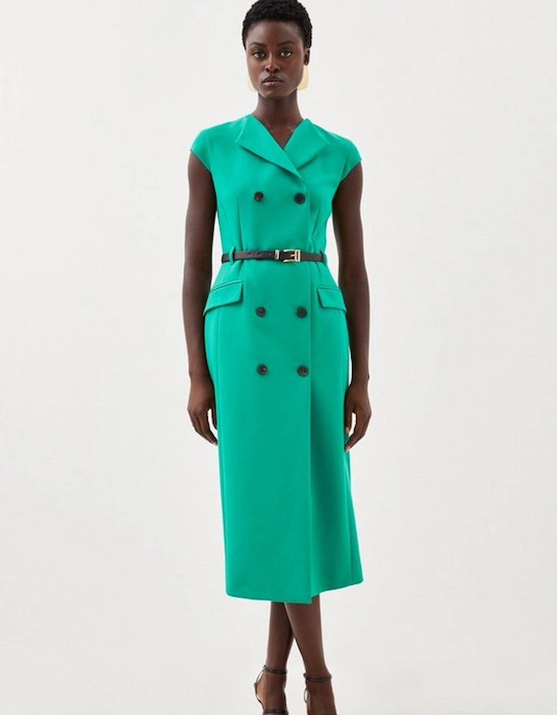 Clean Tailored Cap Sleeve Belted Midi Dress, 5 of 4